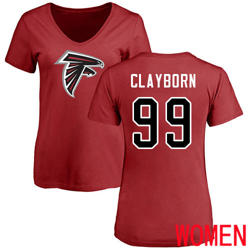 Atlanta Falcons Red Women Adrian Clayborn Name And Number Logo NFL Football #99 T Shirt